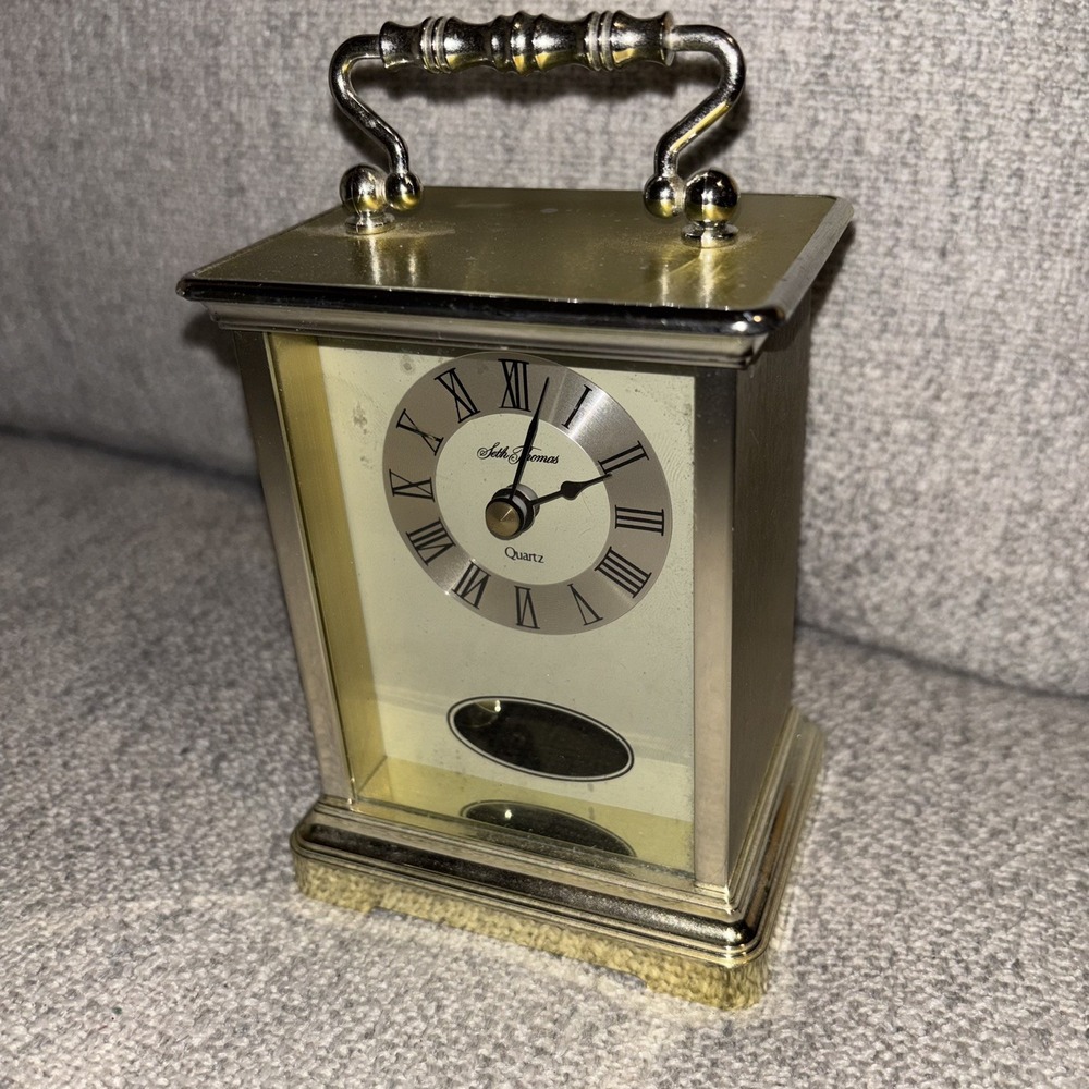 Vintage Seth Thomas Gold Brass Rapture Carriage Quartz Clock Model 243 90s Retro